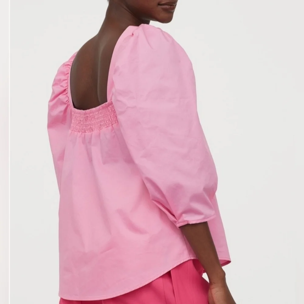 Smocked Peasant Blouse With Puff Sleeves Cotton Pink Small Cottagecore - Picture 3 of 14